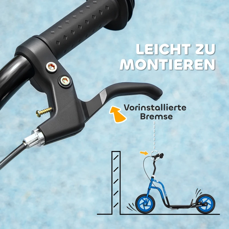 AIYAPLAY Kinderroller mit verstellbarem Lenker, große Räder, Parkständer, Handbremse, für Kinder im Alter von 5-12 Jahren, Blau