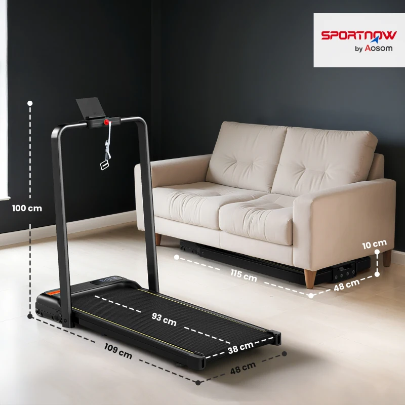 SPORTNOW Tapis de Course Pliable avec Inclinaison Réglable, Vitesse 1-10 km/h, Écran LED et Télécommande, Noir(m-3)