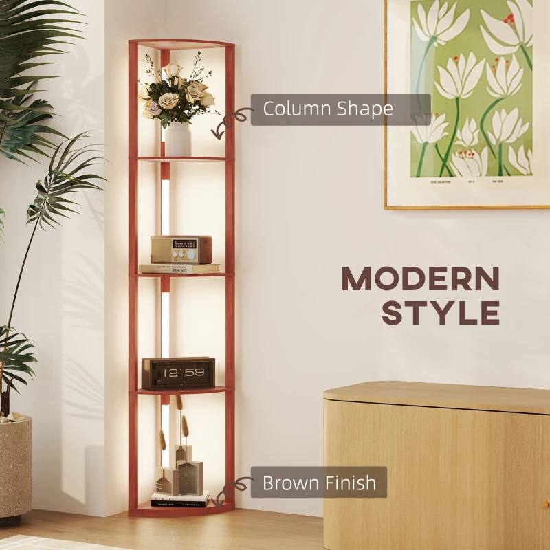 HOMCOM Corner Floor Lamp for Living Room Bedroom with Dimmable Warm White LED Light, Modern Tall Standing Lamp, Brown