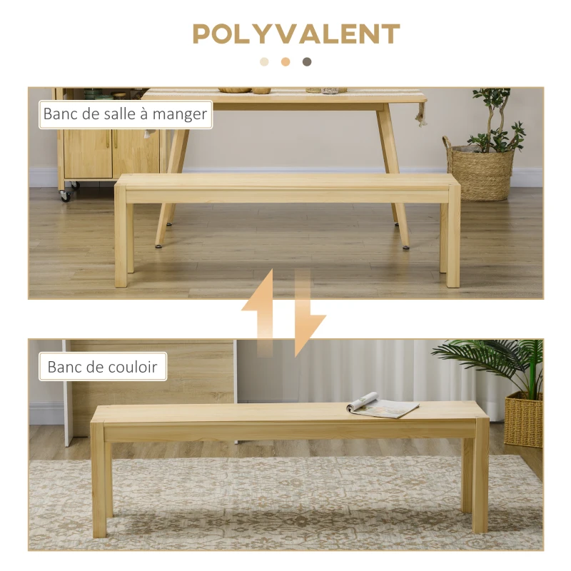 HOMCOM Banc de cuisine en bois massif 3 places, banc de salle à manger, charge 330 Kg, 150 x 33 x 45 cm, bois naturel