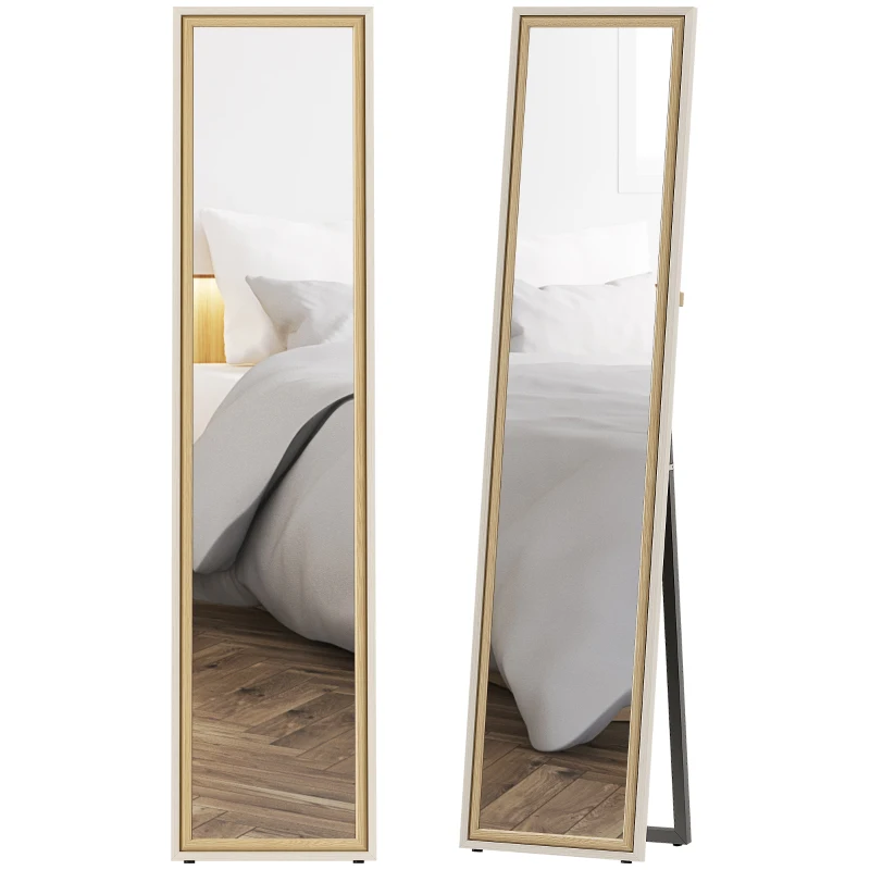 HOMCOM Espejo de Cuerpo Entero 157x37 cm con Marco Bicolor Espejo de Pie Inclinado o Colgante Blanco y Natural