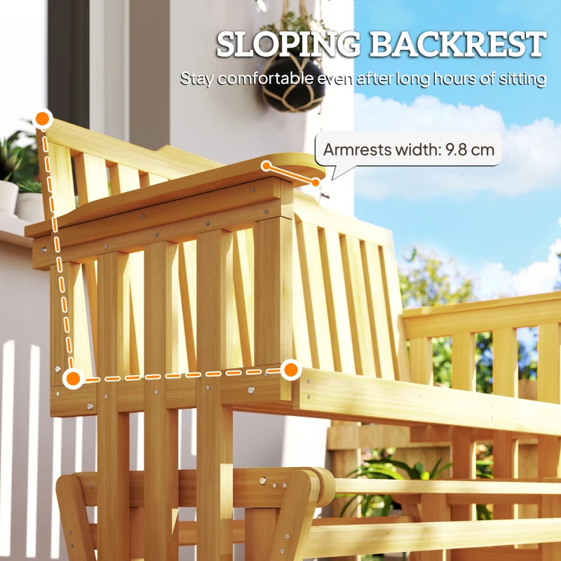 Outsunny 2-Sitzer Schaukelbank mit Armlehne Gartenbank Schwingsessel Massivholz Natur 124 x 76 x 95 cm
