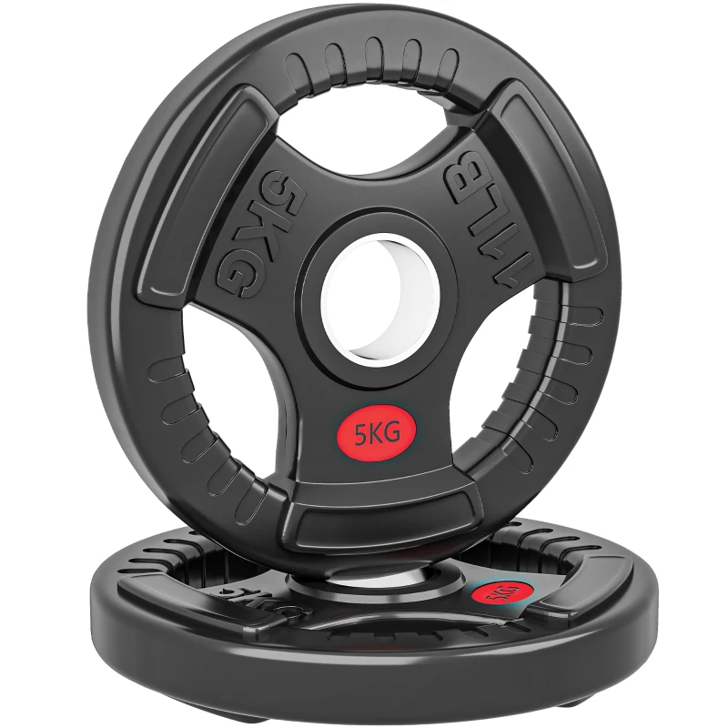 SPORTNOW Discos Pesas Olímpicos Agujero Ø50 mm 2x5 kg con Anillo Interior de Acero y Triple Agarre para Mancuernas y Barras Negro