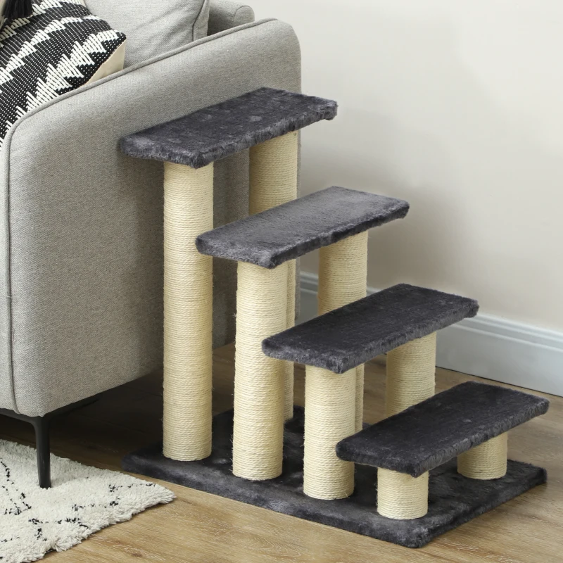 Pawhut 59cm Cat Tree Scratching Post Ladder for Kitty Portable Grey
