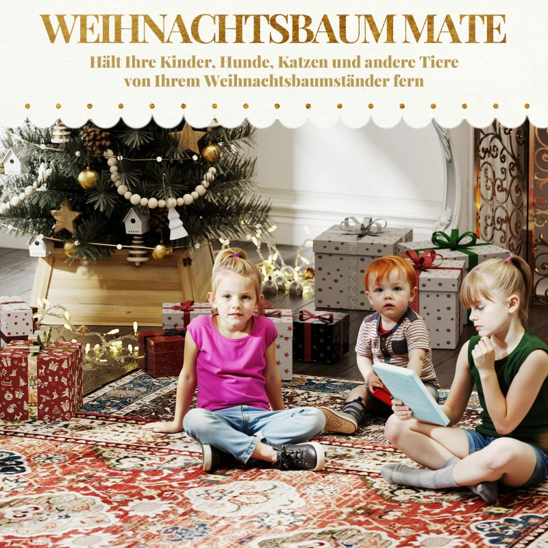 HOMCOM Weihnachtsbaumrock 65 x 65 cm Weihnachtsbaum Kragen aus Tannenholz Naturholz