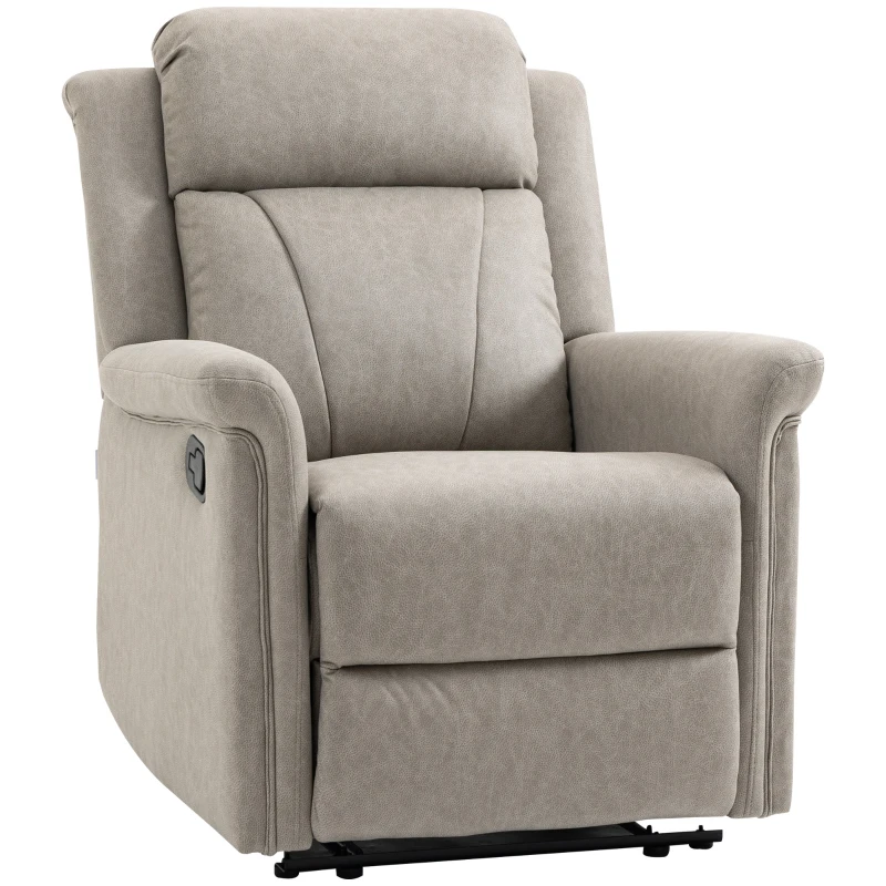 HOMCOM Sillón Relax Reclinable Manual Sillón Relax de Tela con Reposabrazos Reposapiés Acolchado Grueso Gris