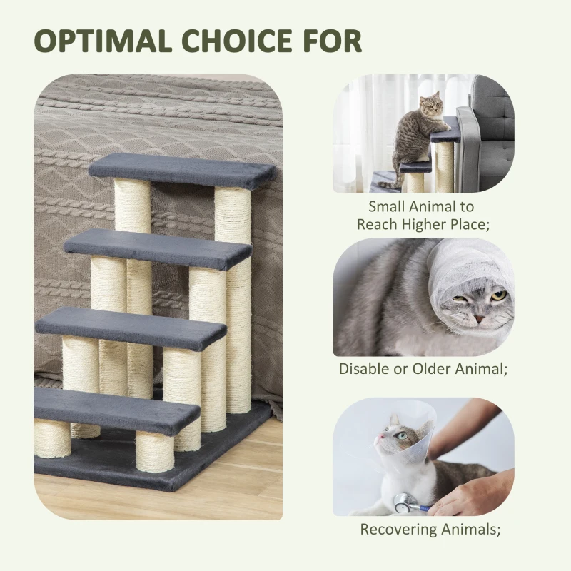 Pawhut 59cm Cat Tree Scratching Post Ladder for Kitty Portable Grey
