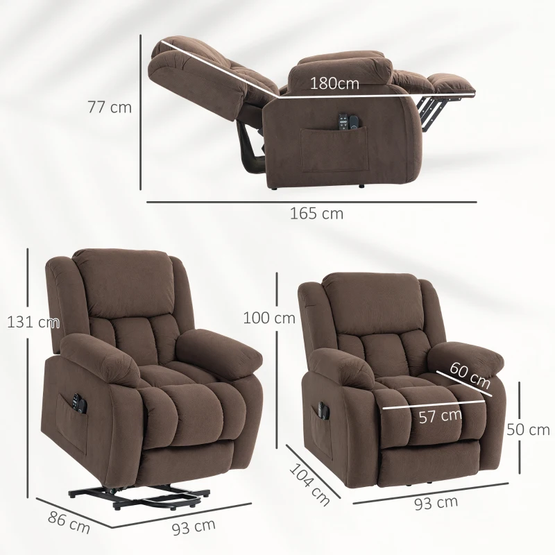 HOMCOM Sillón levantapersonas eléctrico, sillón relax eléctrico con función de masaje y calefacción, 93 x 104 x 100 cm, marrón