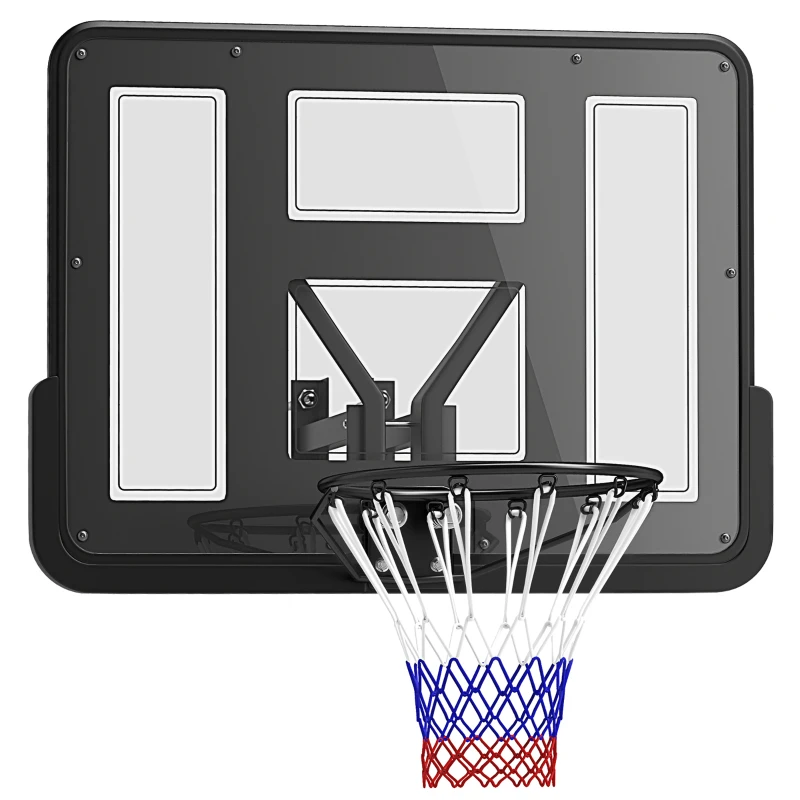 SPORTNOW Canestro da Basket da Parete con Pannello Indistruttibile per Interni ed Esterni, 110x23x75 cm, Nero