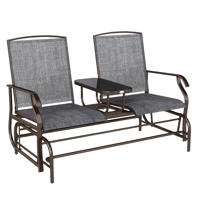 Outsunny Panchina a Dondolo da Giardino a 2 Posti in Metallo e Tessuto a Rete Traspirante, 147x78x101.5cm, Marrone e grigio