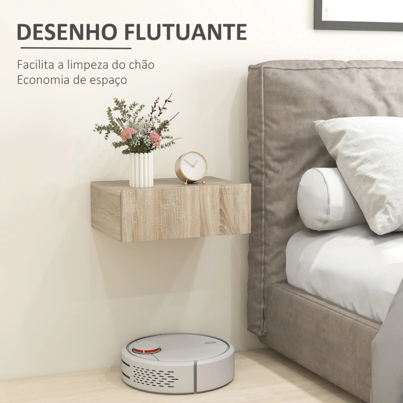 HOMCOM Conjunto de 2 Mesas de Cabeceira com 1 Gaveta Desenho Montado na Parede Estilo Moderno para Dormitório 40x30x15cm Madeira