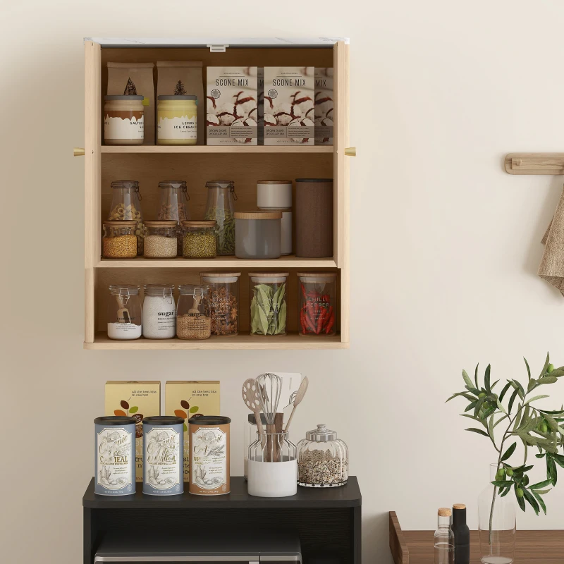 HOMCOM Armoire murale de salle de bain, meuble de rangement avec compartiment ouvert et étagère réglable, 60 x 18 x 70 cm chêne
