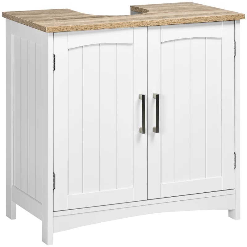 kleankin Mobile Sotto Lavabo Bagno con 2 Ante e Ripiano Regolabile, 60x33x60cm, Legno e Bianco