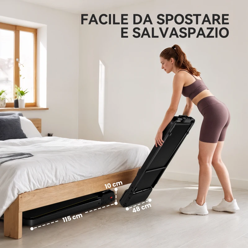 SPORTNOW Tapis Roulant Pieghevole con Inclinazione Regolabile, Velocità 1-10 km/h, Display LED e Telecomando, Nero