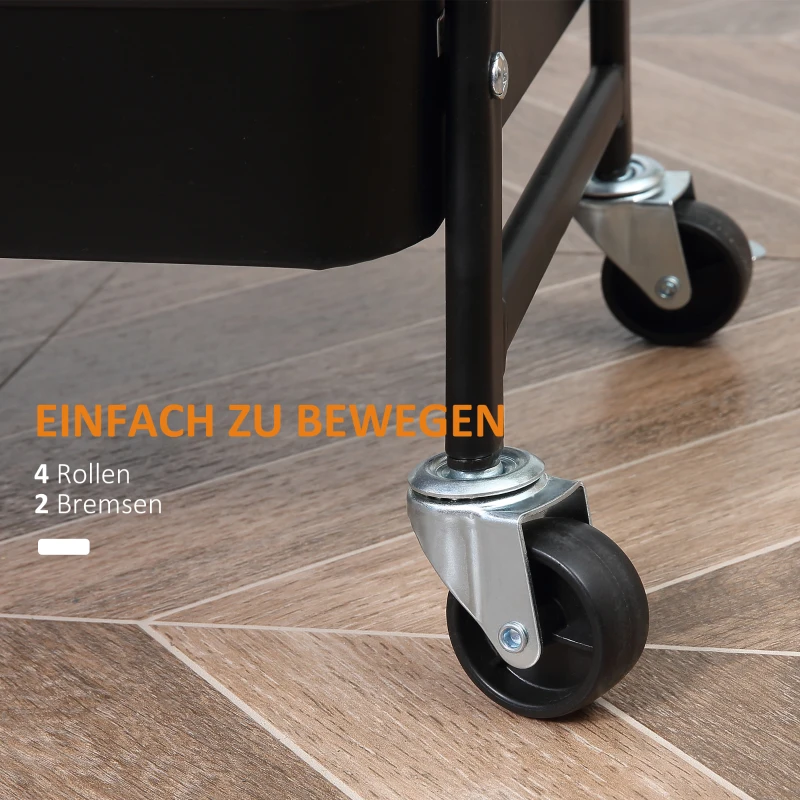 HOMCOM Rollwagen, Serveerwagen met 3 Mandplanken, Metaal, Kunststof, Zwart