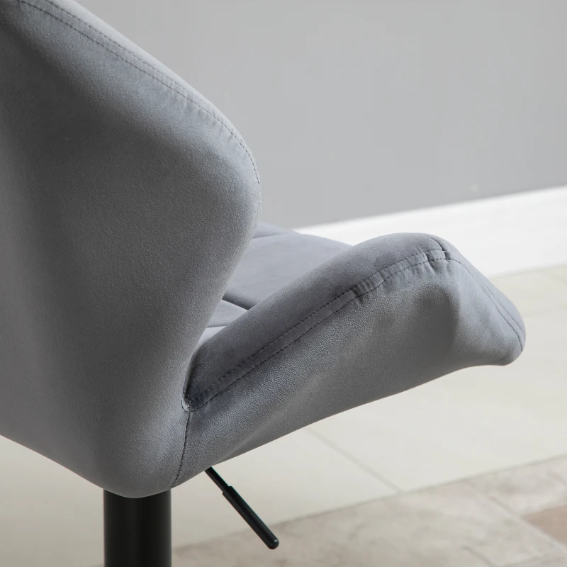 HOMCOM Sgabello da Bar 2 Pezzi, Imbottito con Telaio in Metallo, Schienale, Effetto Velluto, Altezza Regolabile Girevole a 360°