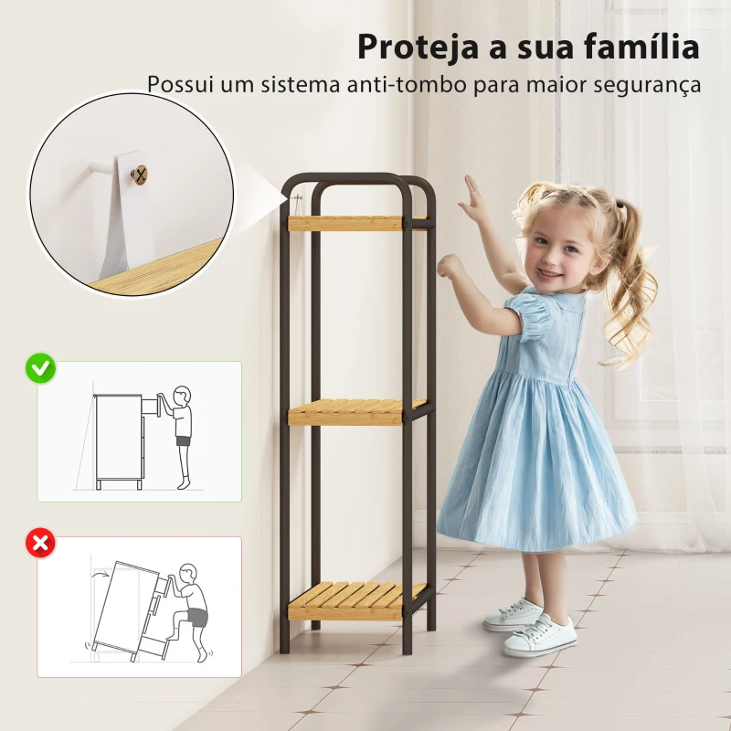 HOMCOM Estante de Casa de Banho de Bambu de 3 Níveis Estante de Armazenamento com 3 Prateleiras Ripas e Estrutura de Aço 41,5x21,5x77,5 cm Madeira e Preto