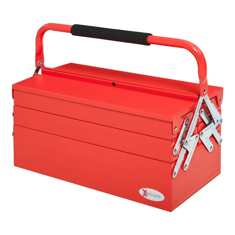 DURHAND Professional Metal Tool Box Portable Storage Cabinet Workshop Cantilever Toolbox with 3 Tier 5 Tray Carry Handle, 45cmx22.5cmx34.5cm, Red