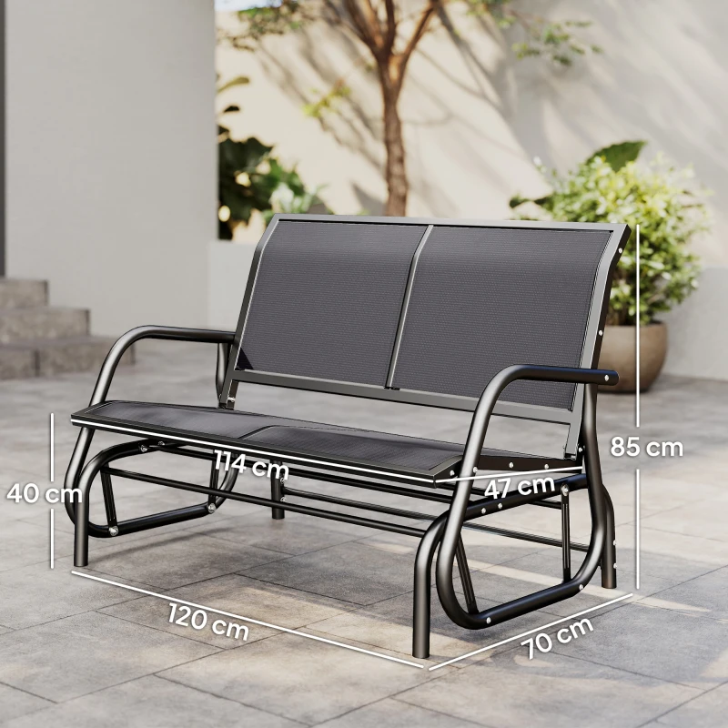 Outsunny 2-Sitzer Schaukelstuhl Gartenbank mit Schaukelmechanismus Gartenschaukel Sitzbank aus Metall Parkbank bis 200 kg belastbar Gartenmöbel für Garten, Terrasse, Veranda 120 x 70 x 85 cm Grau