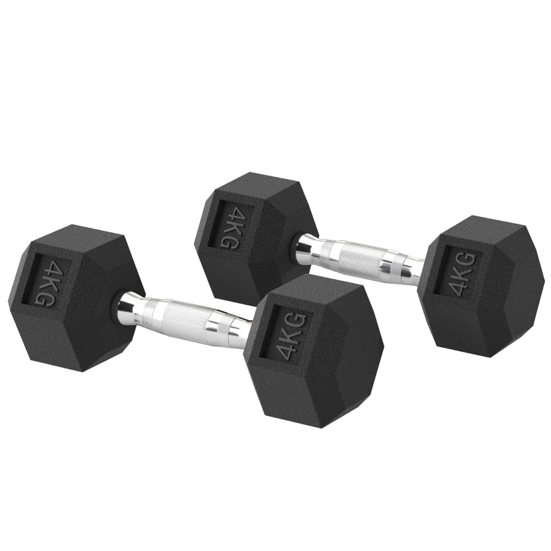 HOMCOM Ensemble d'haltères courtes, lot de 2 haltères hexagonaux recouverts de caoutchouc, acier noir