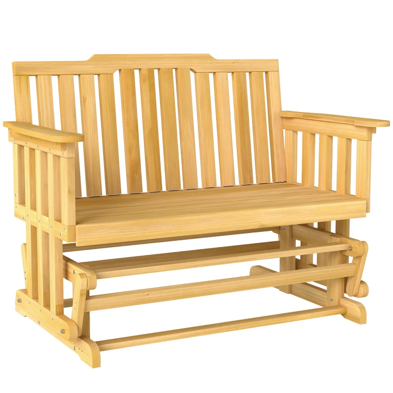 Outsunny Panchina a Dondolo da Giardino e Terrazza per 2 Persone con Braccioli, 124x76x95cm Legno Naturale
