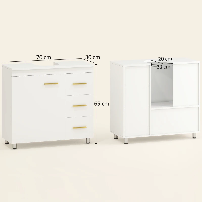 HOMCOM Badezimmer-Unterschrank, 3-stufiges Design, MDF, Spanplatte, Weiß(m-3)