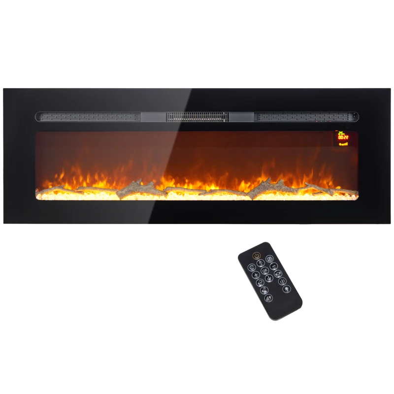 HOMCOM Elektrische haard met wandbevestiging en afstandsbediening, kunstblokken en kristallen, 1800 W vermogen, zwart(m-10)