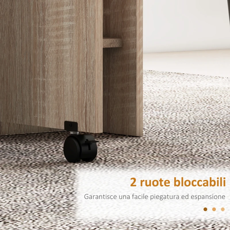 HOMCOM Tavolo Pieghevole con 2 Ribalte per 6 Persone con Ripiani e Rotelle Integrate, Legno Naturale