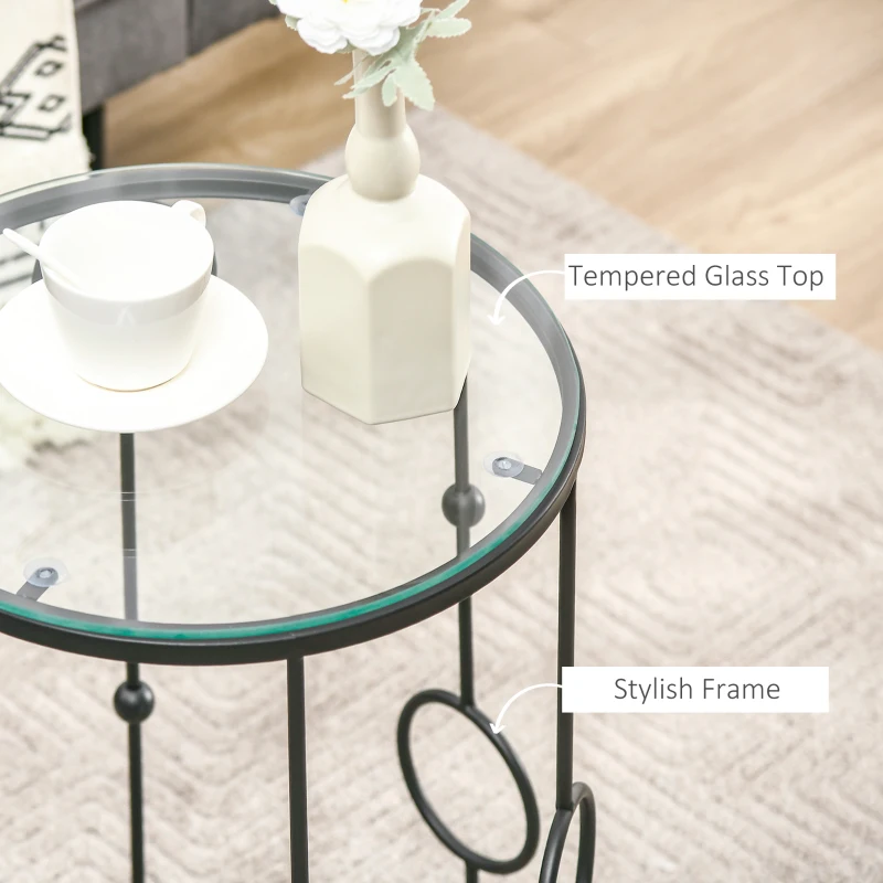 HOMCOM Nesting Round Coffee Table Set of 2 - Black