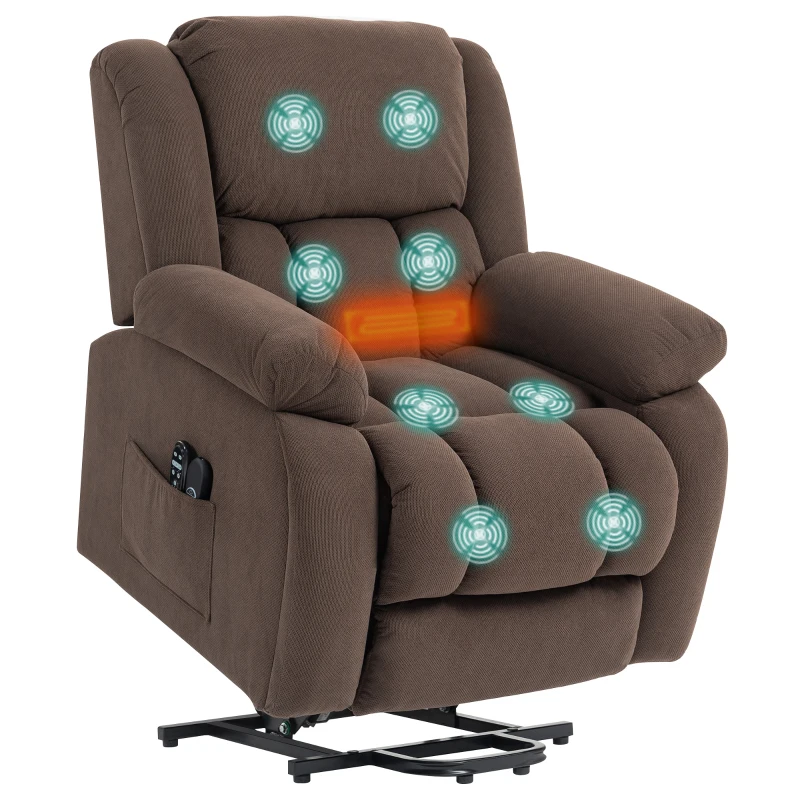 HOMCOM Sillón levantapersonas eléctrico, sillón relax eléctrico con función de masaje y calefacción, 93 x 104 x 100 cm, marrón