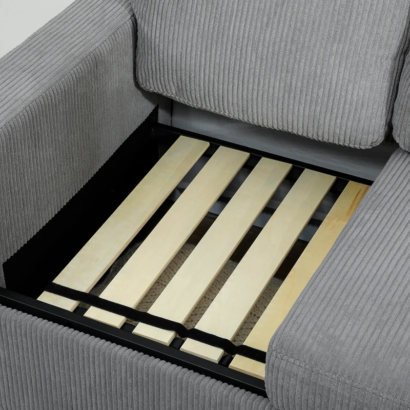 HOMCOM Sofá 3 Plazas Modulable con Puf Contenedor en Terciopelo acanalado, 196x139x85 cm, Gris Claro