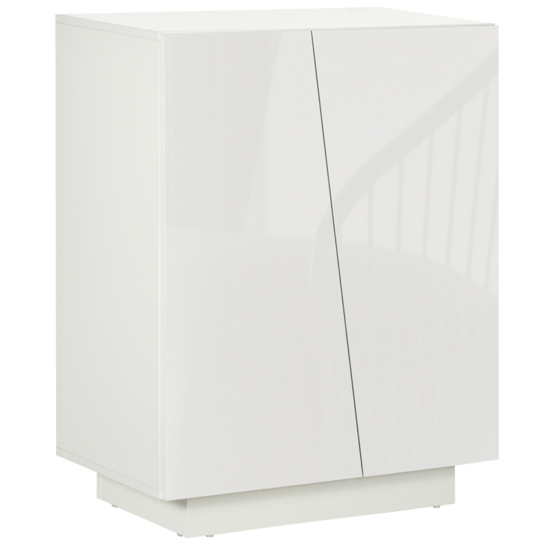 HOMCOM Aparador de Salón Armario Auxiliar con 2 Puertas de Alto Brillo y Estantes Ajustables para Dormitorio 70x40x88 cm Blanco