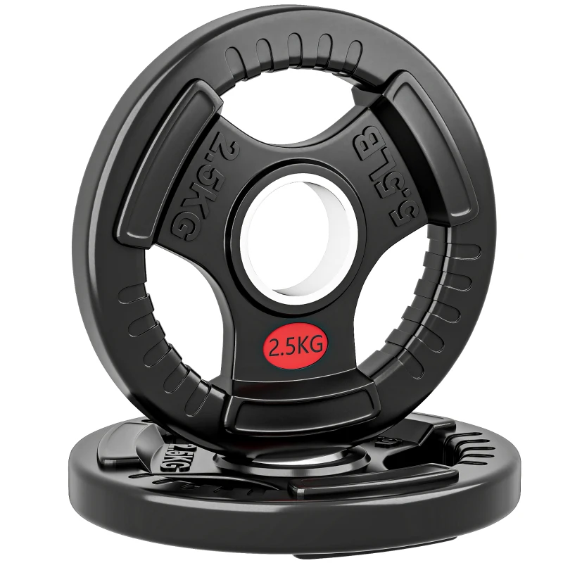 SPORTNOW Set di Dischi Pesi 2x2.5 kg con Foro da 5 cm e 3 Impugnature, Acciaio con Rivestimento in Plastica, Nero