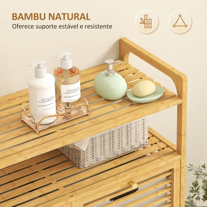 HOMCOM Móvel de Casa de Banho com Cesto para Roupa Suja Móvel para Roupa Suja em Bambu 2 Sacos de Roupa 82x33x88 cm Madeira