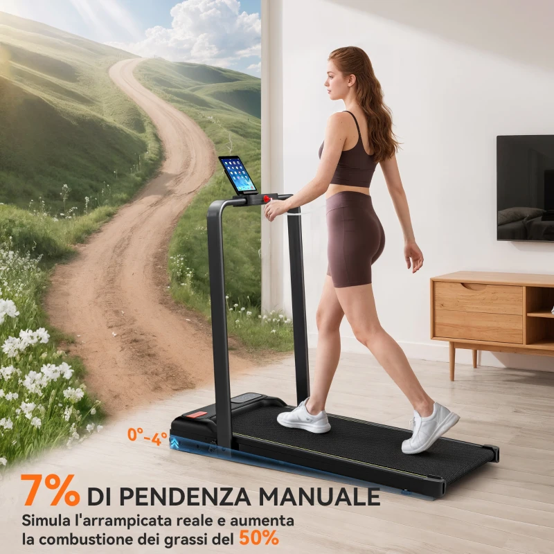 SPORTNOW Tapis Roulant Pieghevole con Inclinazione Regolabile, Velocità 1-10 km/h, Display LED e Telecomando, Nero