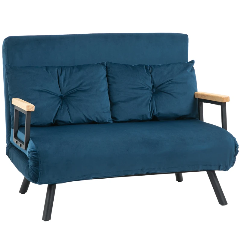 HOMCOM Sofá Cama Convertible 4 en 1 Sillón Cama 2 Plazas Plegable Respaldo Ajustable de 5 Niveles Almohadas 102x73x81 cm Azul(m-1)