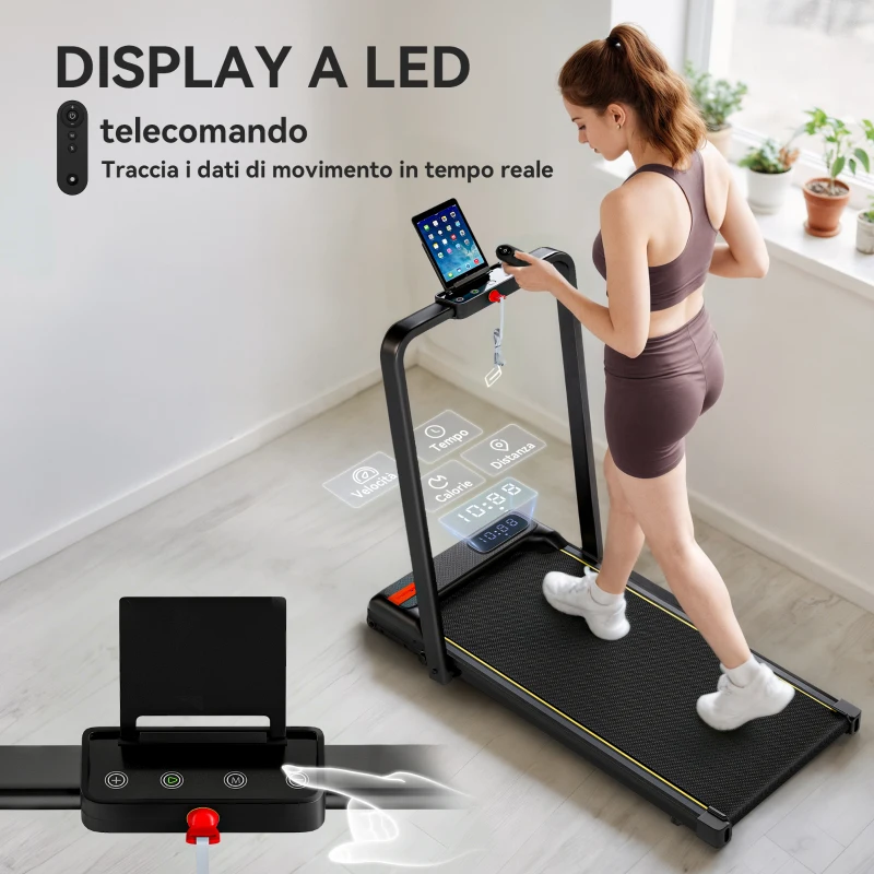 SPORTNOW Tapis Roulant Pieghevole con Inclinazione Regolabile, Velocità 1-10 km/h, Display LED e Telecomando, Nero