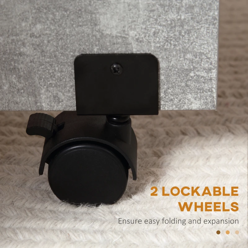 HOMCOM Folding Dining Table, Drop Leaf Table with 2-Tier Shelves, Rolling Casters, for Small Spaces, Kitchen, Cement Grey