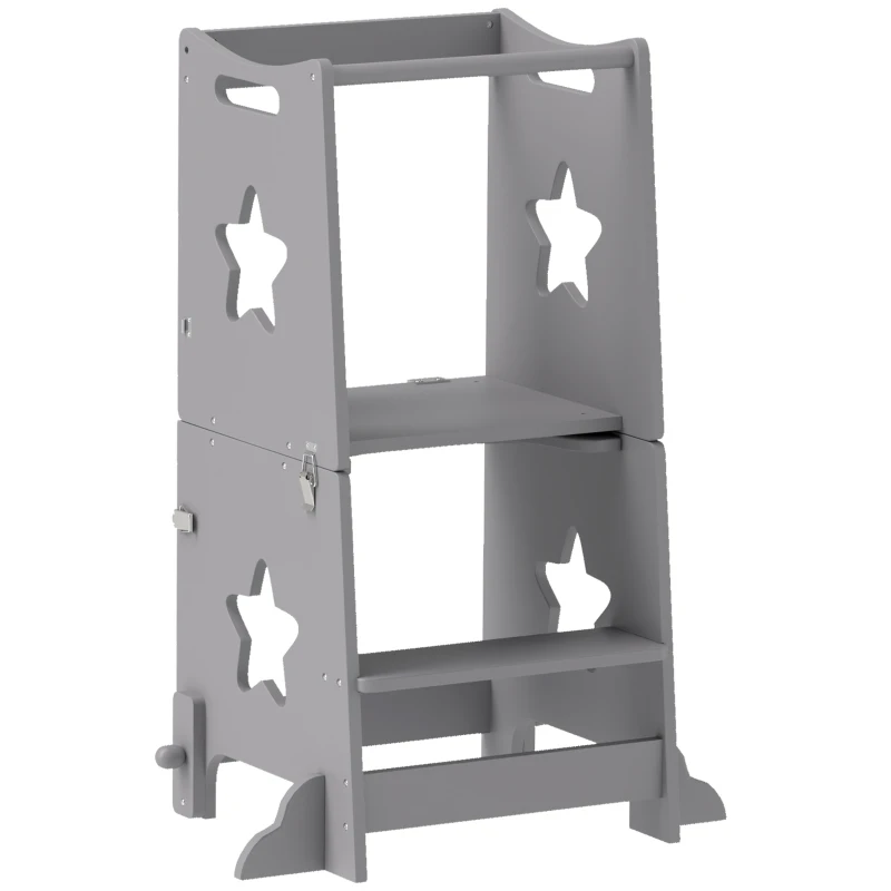 AIYAPLAY Scala Montessori Convertibile in Set Tavolo e Sedie con Barra di Sicurezza, in Legno, 60x44.5x86 cm, Grigio