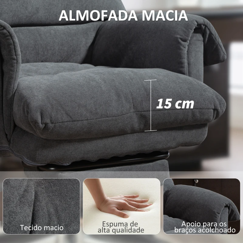 HOMCOM Cadeira de Secretária com Apoio para os Pés Encosto Reclinável e Acolchoada Espesso 80x80x106-114 cm Cinzento
