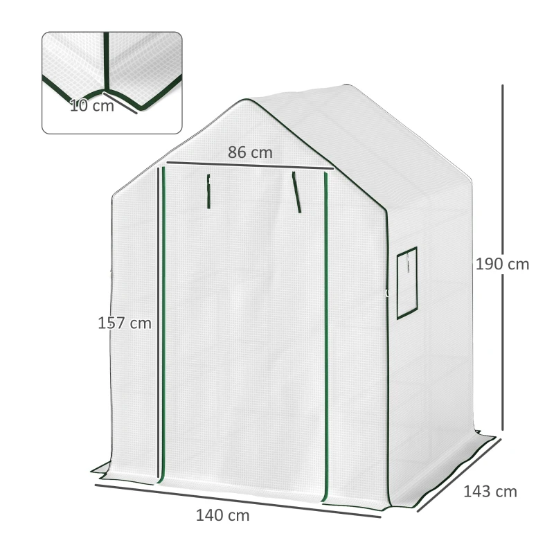 Outsunny Serre de Jardin avec 6 Étagères Porte Enroulable Couverture en PE et Structure en Acier 140x143x190 cm Blanc