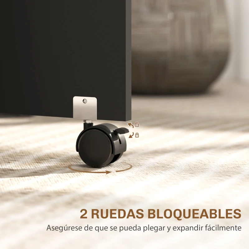 HOMCOM Mesa de Cocina Plegable con 2 Ruedas 2 Estantes de Almacenaje y 2 Alas Abatibles Estilo Moderno 75x140x74 cm Negro