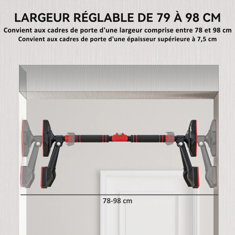 SPORTNOW Barre de traction réglable de 80 à 110 cm, barre de porte niveau intégré, structure triangulaire, jusqu'à 225 kg, noir