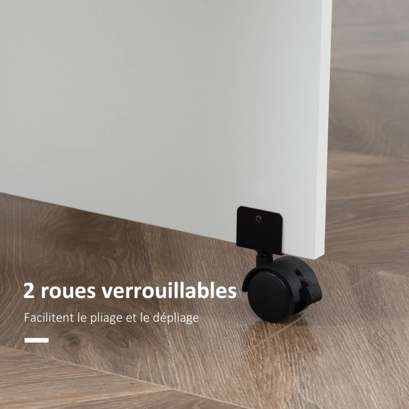 HOMCOM Table pliante de cuisine salle à manger amovible sur roulettes 75L x 140l x 74H cm 2 étagères intégrées en bois coloris blanc