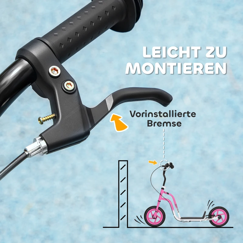 AIYAPLAY Kinderroller met verstelbaar stuur, grote wielen, parkeerstandaard, handrem, voor kinderen van 5-12 jaar, Roze(m-5)