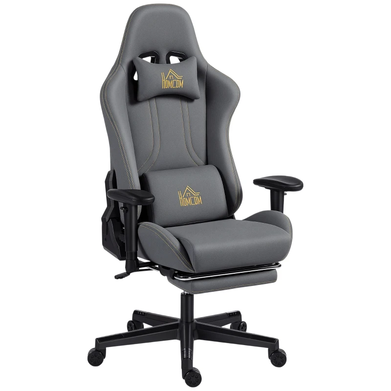 HOMCOM Ergonomischer Gaming-Stuhl mit 3D-Armlehnen, verstellbar, rollbarer Schreibtischstuhl mit Lendenstütze, Grau