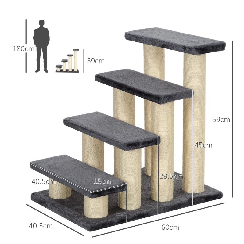 Pawhut 59cm Cat Tree Scratching Post Ladder for Kitty Portable Grey