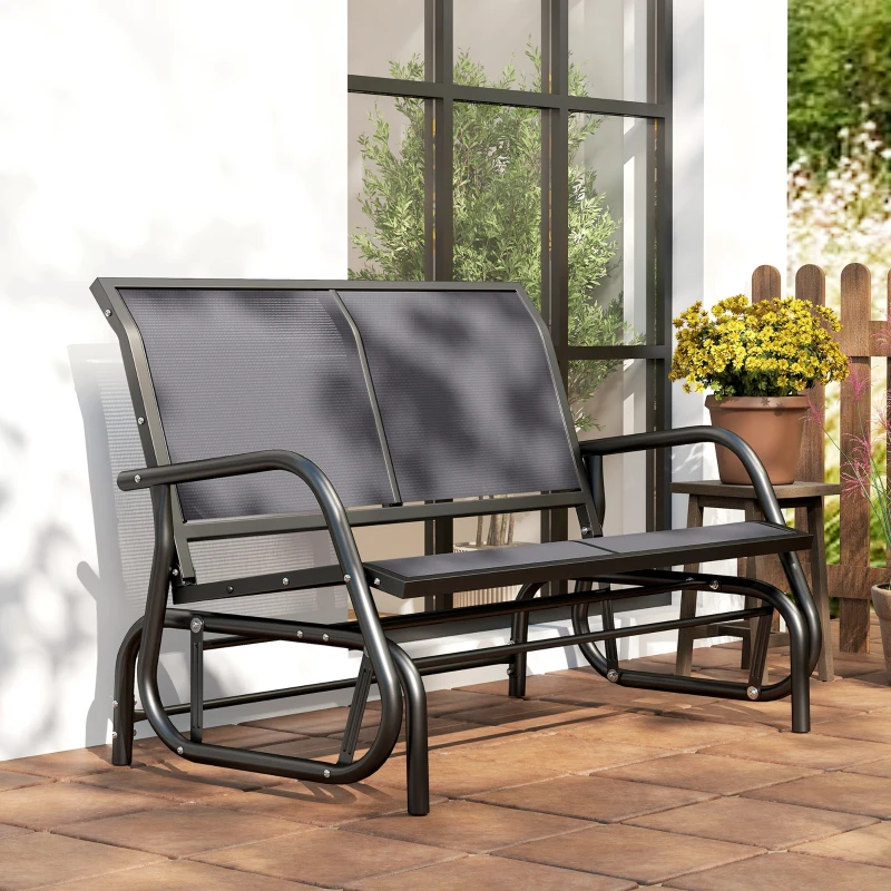 Outsunny Banc à Bascule de Jardin 2 Places Design Contemporain Grand Confort accoudoirs Assise, Dossier Ergonomique Acier textilène Gris
