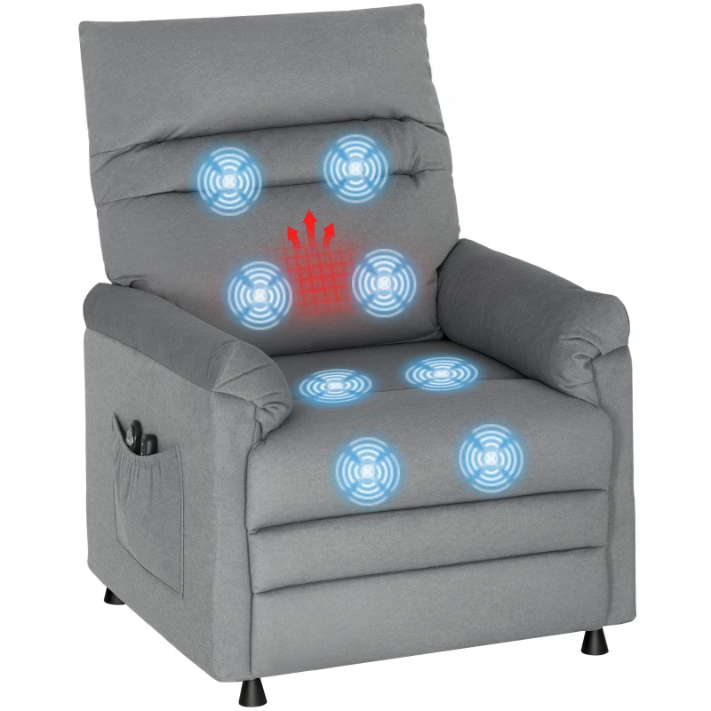 HOMCOM Sillón Relax Reclinable Eléctrico con Calor Lumbar Masaje Vibración Motor Silencioso Función de Memoria Gris