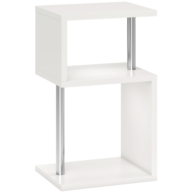 HOMCOM Mesa Auxiliar con Luz LED de 3 Niveles con Estantes y Estructura de Aluminio para Salón Dormitorio 44x38x75 cm Blanco